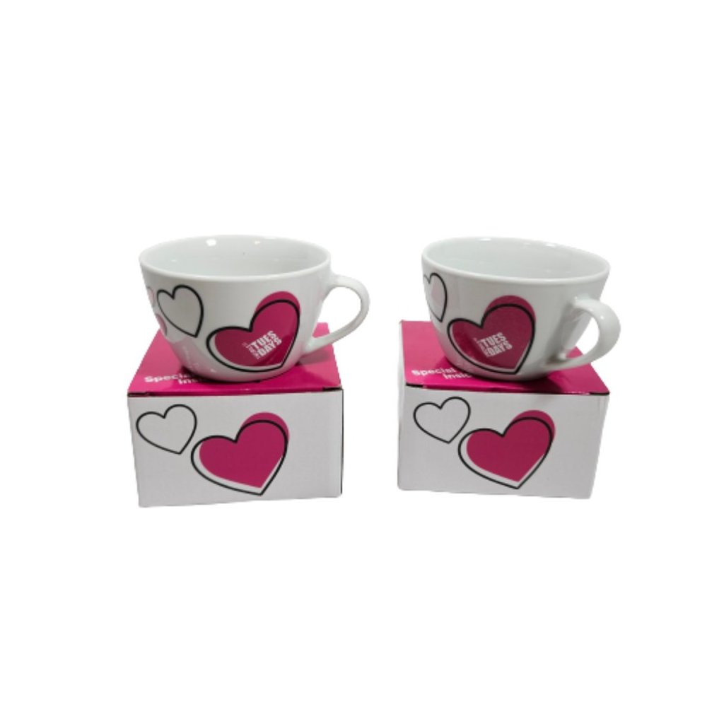 T-Mobile Tuesday Valentine Coffee Mugs Set of 2 White with Hearts